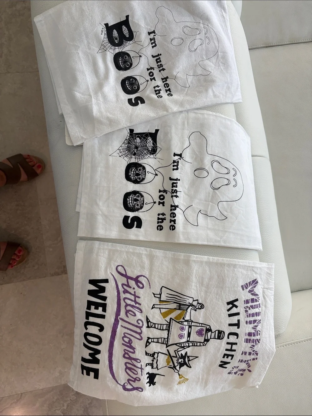 Twisted White Halloween Kitchen Towels with Black and Purple Accents